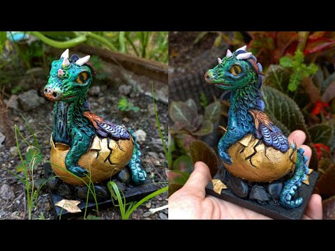 Baby Dragon hatching from an egg | Epoxy clay dragon hatchling | Golden Egg