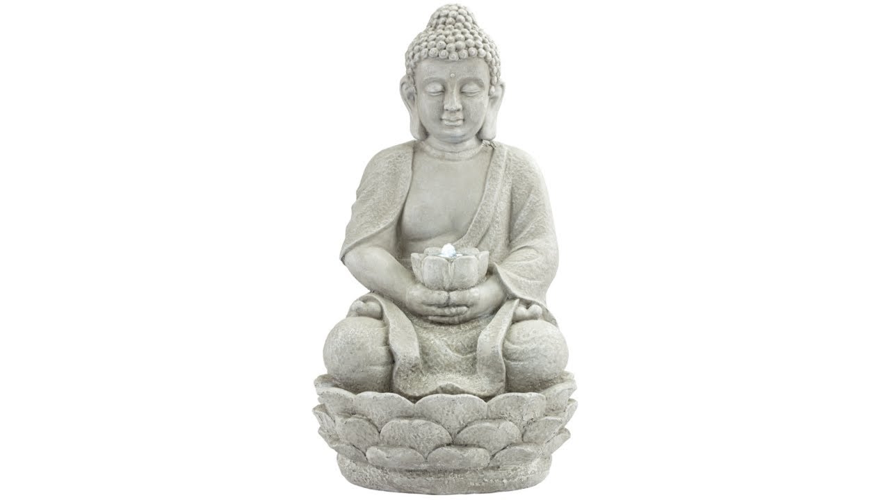 Video 1 Sitting Buddha LED Faux Stone Outdoor Fountain