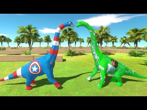 NEW OBAMA vs ALL CAPTAIN AMERICA BRACHIOSAURUS BATTLE DEATH RUN - Animal Revolt Battle Simulator