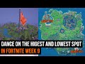 Dance at the highest and lowest spot in Fortnite - Week 9 Season 4