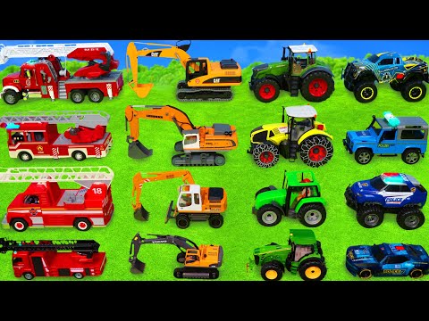 Excavator, Dump Trucks, Tractor, Police Cars & Fire Truck Toy Vehicles for Kids