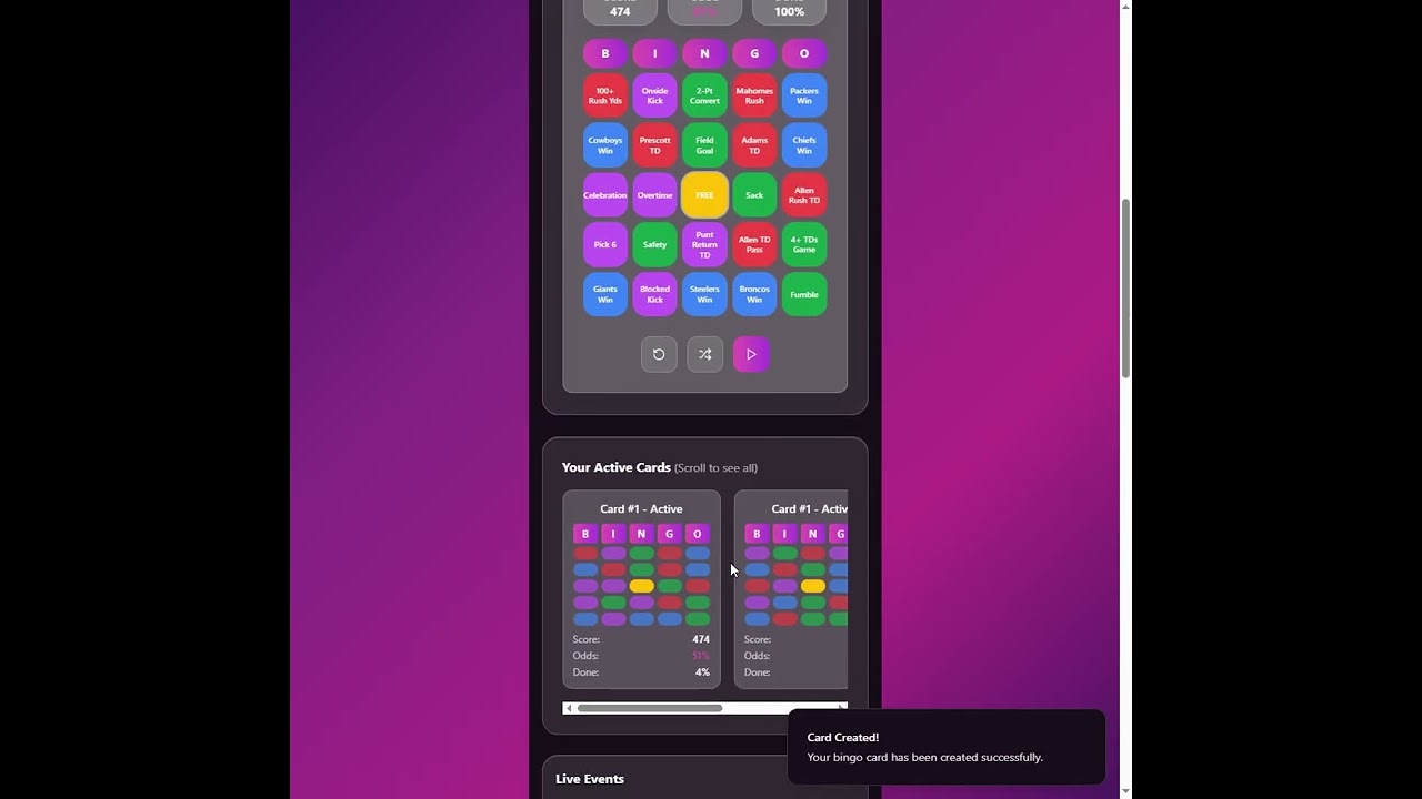 NFL Bingo Interactive App