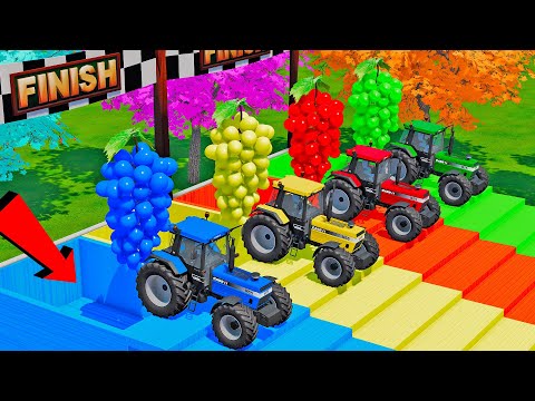 LOAD AND TRANSPORT GIANT GRAPES WITH CASE TRACTORS PARKOUR TRACK - Farming Simulator 22