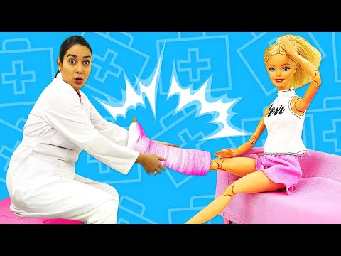 Puppen Video auf Deutsch. Barbie hat sich den Fuß gebrochen. Spielspaß mit Doktor Aua.