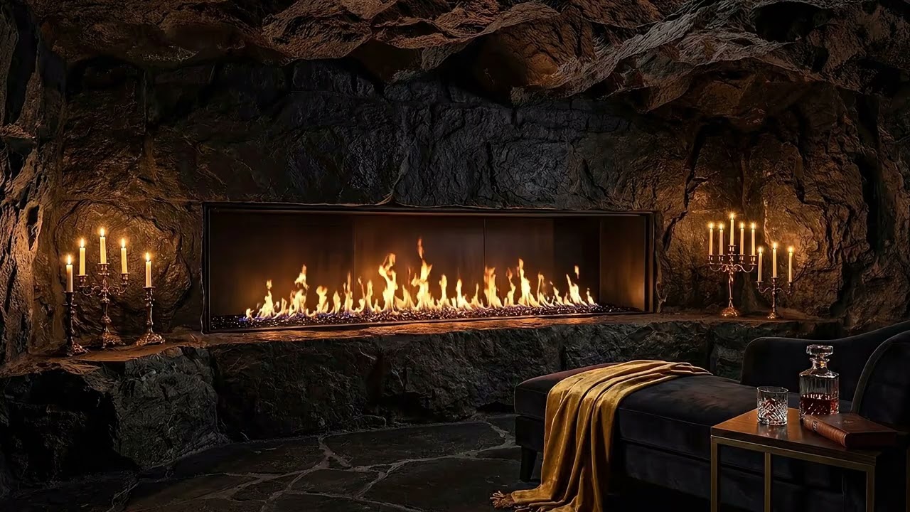 Fireplace Ambience for TV | Cozy & Quiet Cave Retreat with Relaxing Fire Sounds