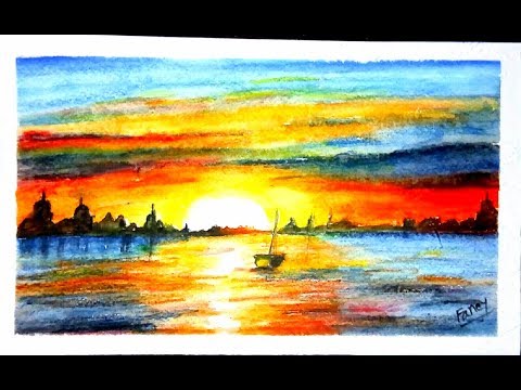 A Beautiful SunRise scenery Drawing in 2019 || Watercolor Pencil Drawing Video