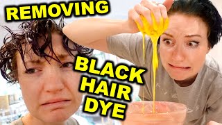 trying to remove black hair dye from natural red hair without bleach (attempt #1 😩)
