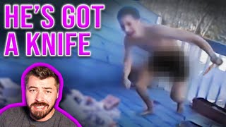 Man In Birthday Suit Pulls Knife After Being Tased!