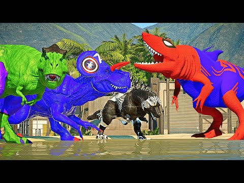 King Shark Spiderman vs Venom, Hulk, Batman, Superman, Super Hero Dinosaurs Battle in JWE