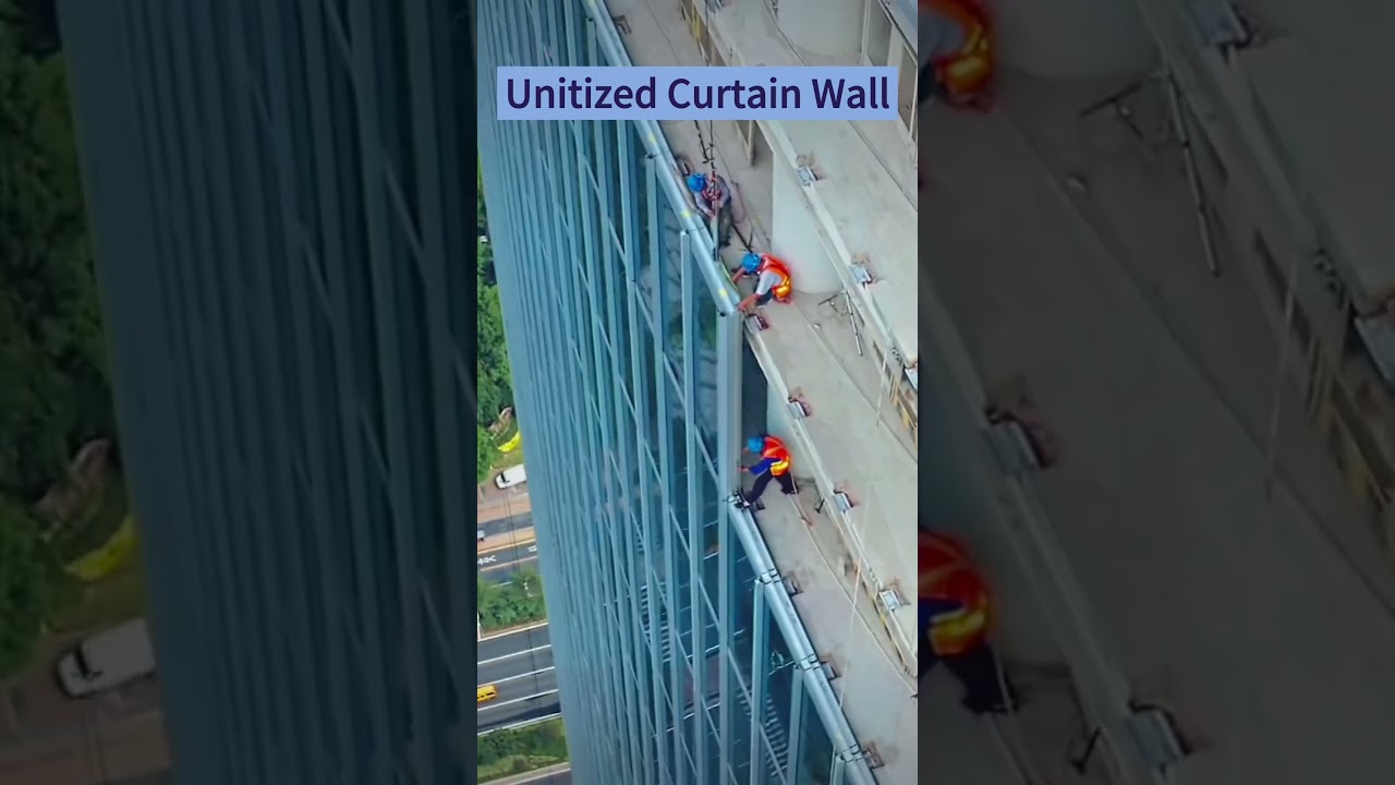 Unitized Curtain Wall Installation of Office Building | Construction of Curtain Wall #shorts