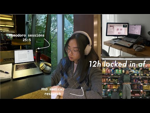 study vlog | productive 12h work day, pomodoro sessions, medical research student, library studying
