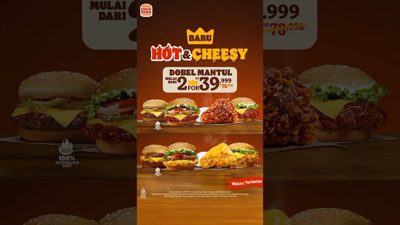 Baru! Hot & Cheesy Whopper dari Burger King🤩 Dengan lumeran saus keju & hot chili yang melimpah.