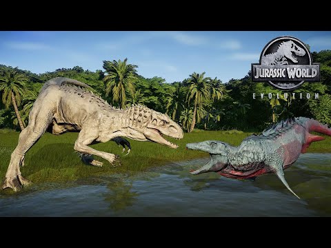 INDOMINUS REX (JUNGLE KING) VS MOSASAURUS SHARK - BATTLE || JURASSIC WORLD EVOLUTION