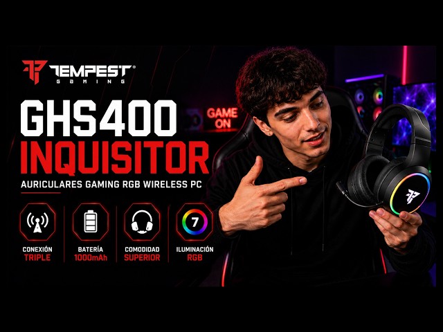 Fones de ouvido sem fio para jogos para PC Tempest GHS400 Inquisitor RGB video