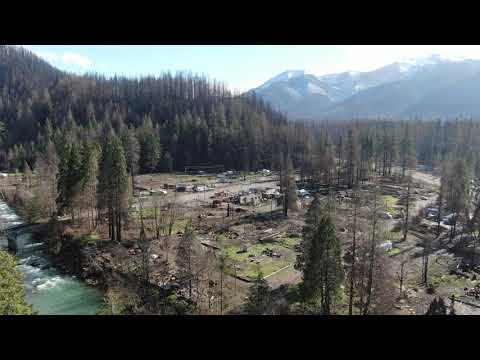 Drone fly over of Blue River, Oregon. Feb. 2021. Post...