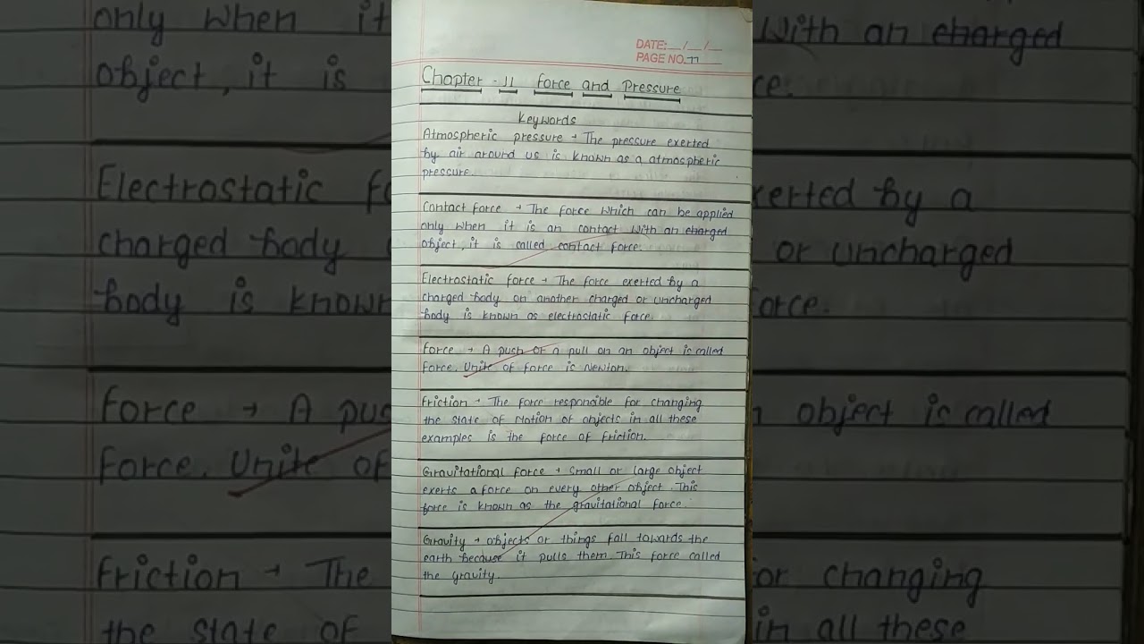 Class 8th Science Chapter 11 Force And Pressure Keywords