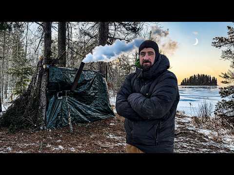 Surviving Dangerous Wind & Cold in Bushcraft Cabin on an Island!
