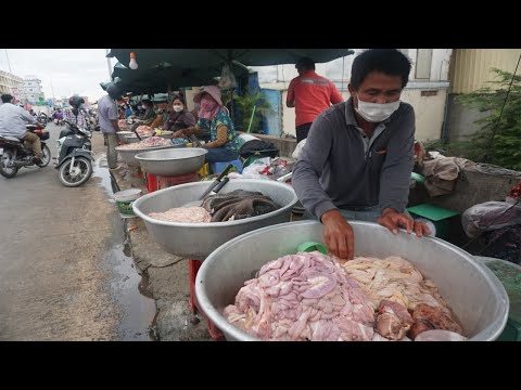 Amazing Evening Street Food @LU 5 -  POPULA Selling Organs of Cow & Pork @LU 5 Steng Mean Chay