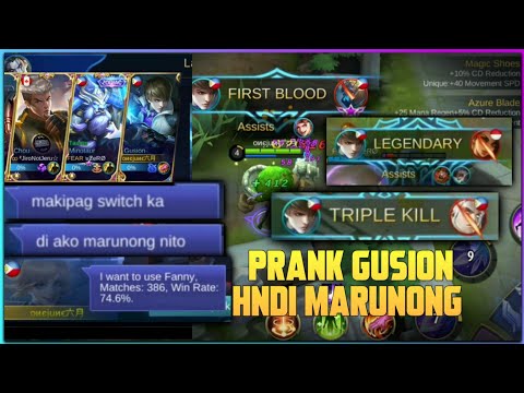 GUSION PRANK | NOOB GUSION GAMEPLAY | PRACTICE IN RANK | PRANK #1 | MOBILE LEGENDS BANG BANG