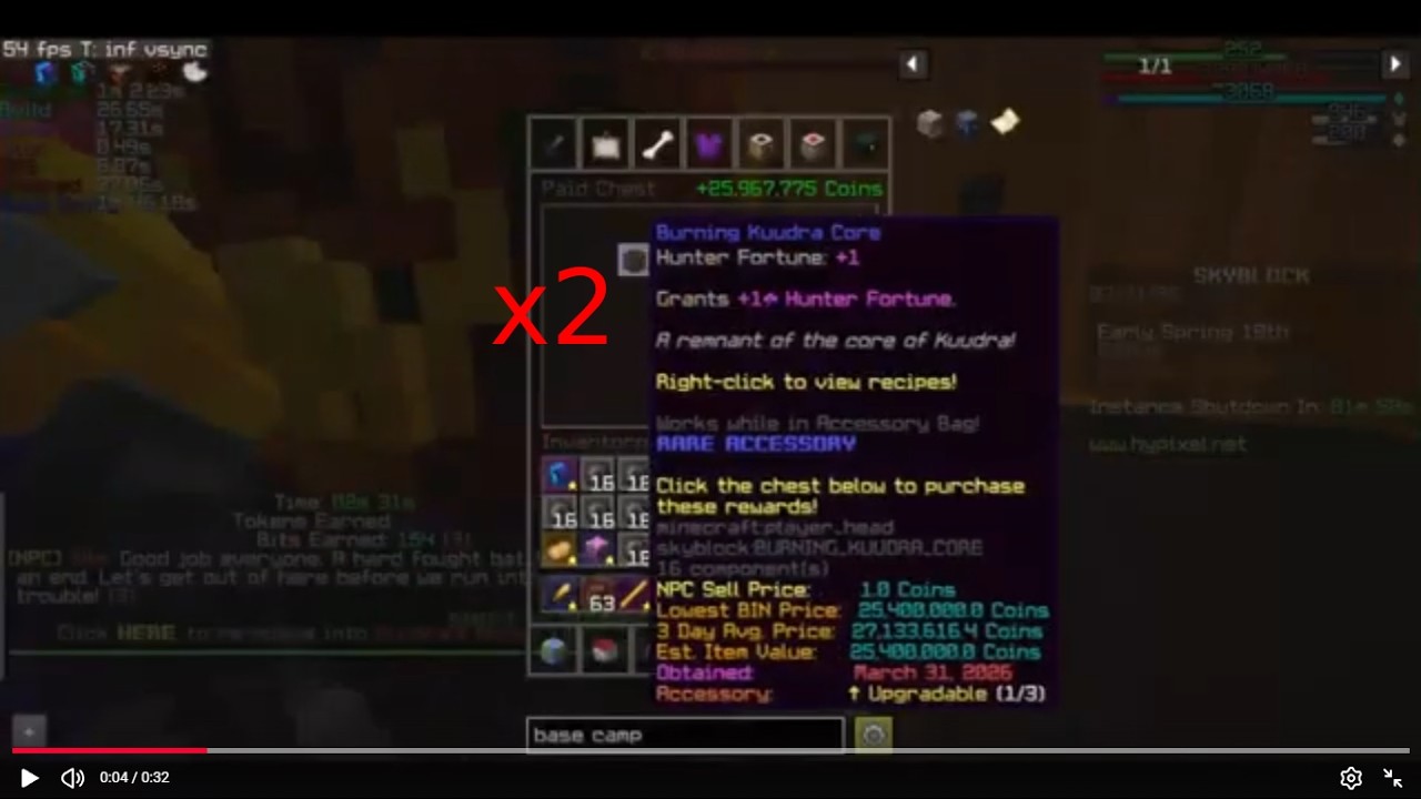 Back to Back Burning Kuudra Core Drops! | Hypixel Skyblock