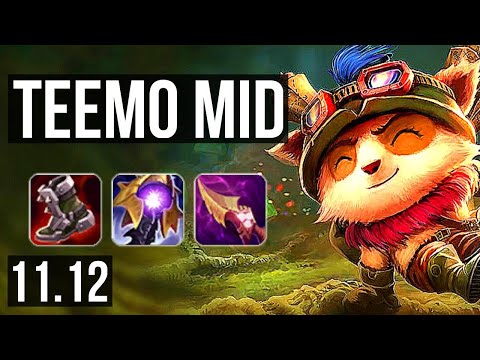 TEEMO vs QIYANA (MID) | Rank 6 Teemo, 1800+ games, 2.0M mastery, 7/1/4, Godlike | KR Master | v11.12