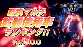 【モンハンライズ】野良マルチ武器使用率ランキングVer.3.0.0【MHRise:モンスターハンターライズ】