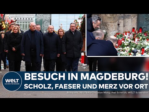MAGDEBURG WEIHNACHTSMARKT: "Mitten im Wahlkampf" | Scholz, Faeser und Merz besuchen den Tatort