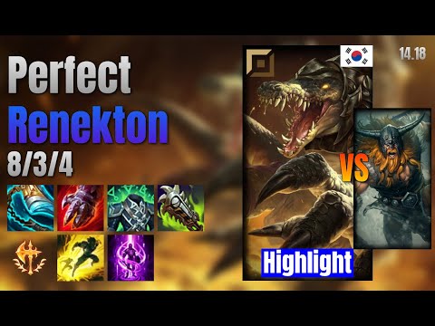 Perfect Top Renekton vs Olaf lol KR solo rank Highlight 14.18