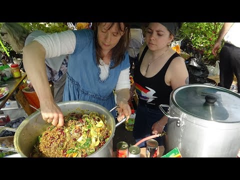 Free Meals - Cooking a Massive Mix Vegetable Curry at a Street Kitchen on Waterloo Bridge, London.