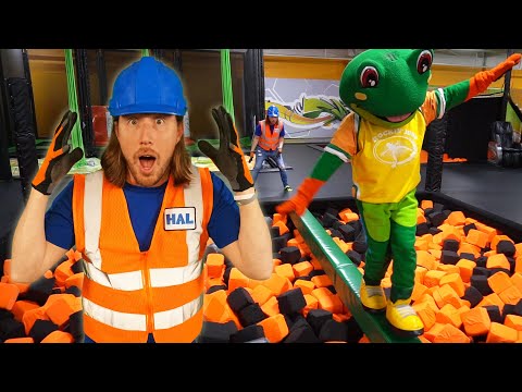 Handyman Hal uses Tools at Trampoline Park | Rockin' Jump Fun Videos for Kids