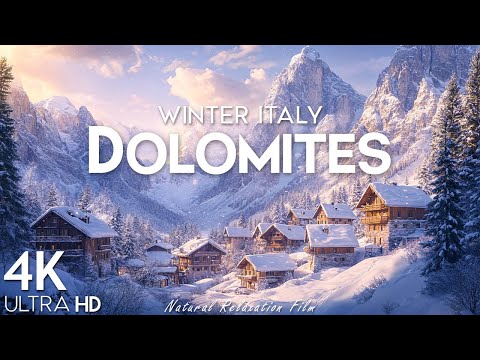 Winter Dolomites, Italy 4K UHD - Snow Mountains, Scenic Relaxation Film With Calming Music