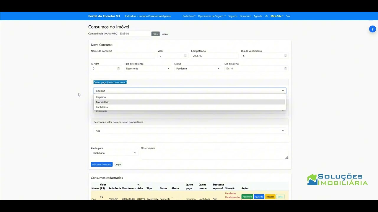 Vídeo Cadastro de Consumos