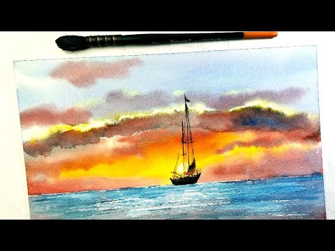 Sailing in the Sunset Watercolor Painting