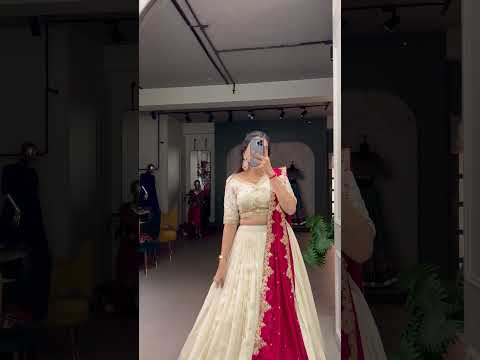 Off White Ethereal Vichitra Silk Bridesmaid Lehenga Set with Sequins & Thread Embroidery