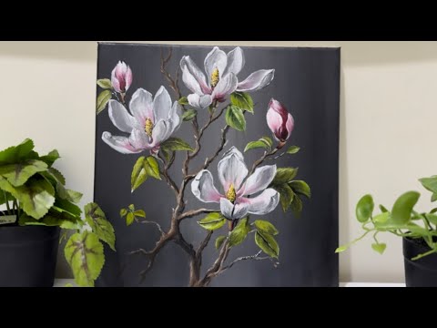 How to Paint Magnolia Flowers in Acrylics || Step-by-Step Acrylic Painting 
