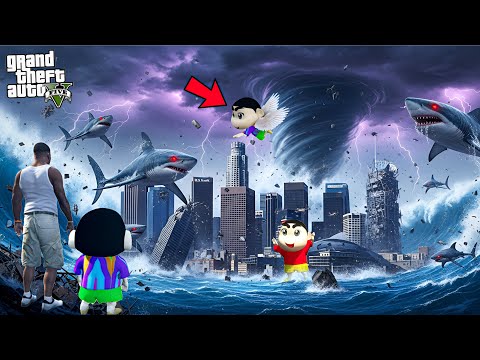 Fanklin And Shinchan Survived Biggest Tsunami Destroys On Los Santos in GTA 5! Bangla Gameplay