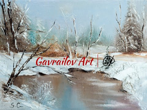 Thumbnail of Winter Landscape -Alla prima demonstration-Palette knife-by Sabbi Gavrailov