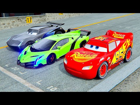 Lightning McQueen vs Lamborghini Veneno vs Jackson Storm at Top Gear Track