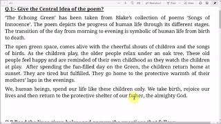 The Echoing Green : Question Answers (Class 12th, General English, PSEB)