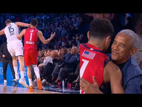Devin Booker shoves Nikola Jokic to save Barack and Michelle Obama 😂