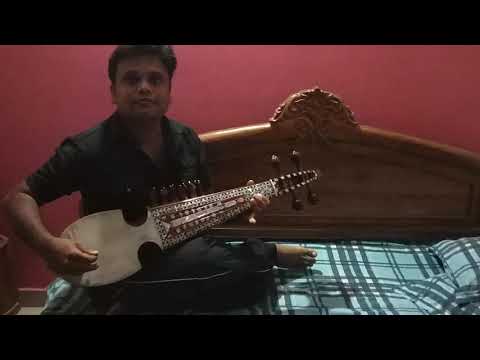 Playing the Indian Rabab, fretless 4 strings.