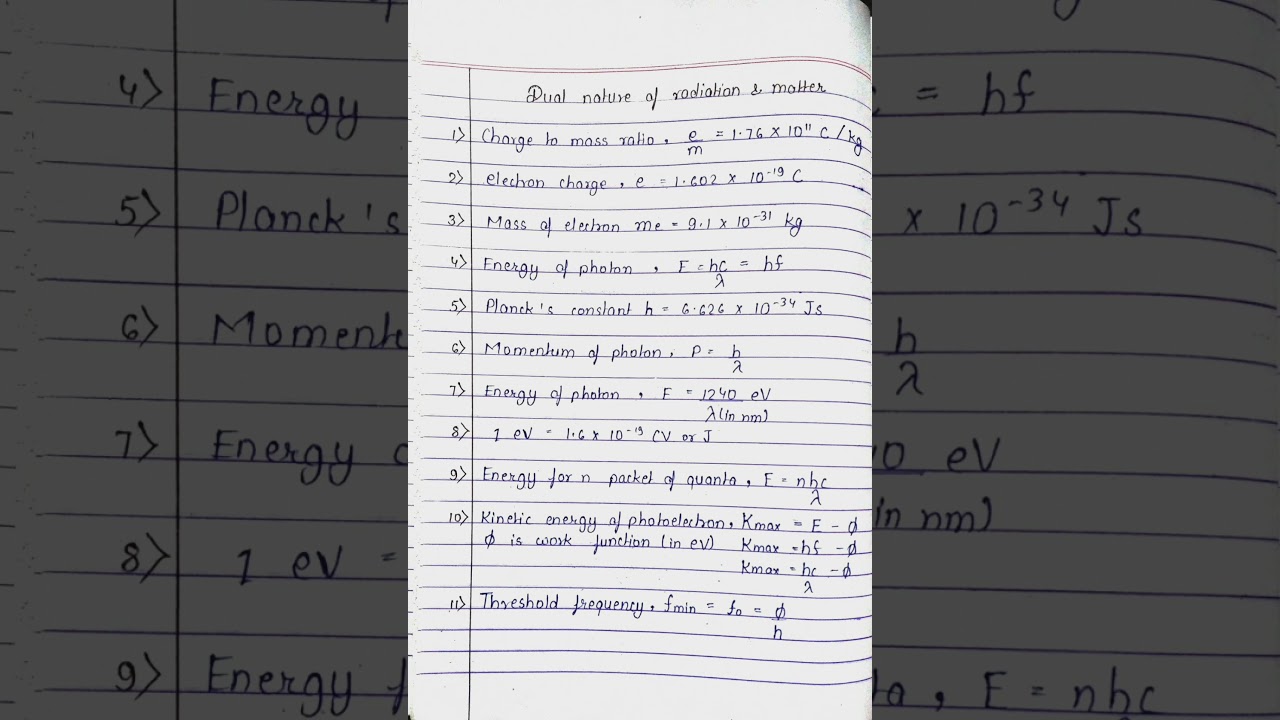 Class 12 | physics | dual nature of radiation and matter | all formula | Short notes |CBSE |JEE NEET