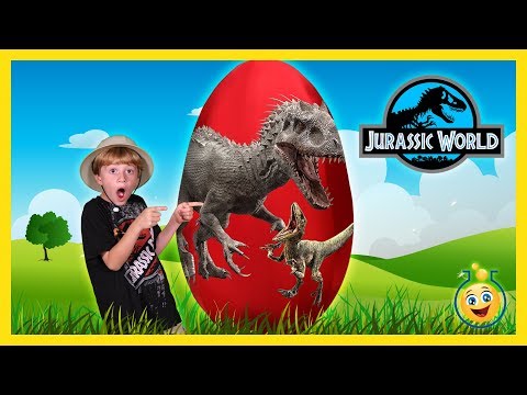 Giant Dinosaur Surprise Egg Opening! Jurassic World Indominus Rex & T-Rex Dinosaurs with Kids Toys