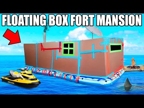 24 HOUR BOX FORT BOAT MANSION CHALLENGE!! 📦💧SEADOO, GAMING ROOM, FIREPLACE & MORE! Video