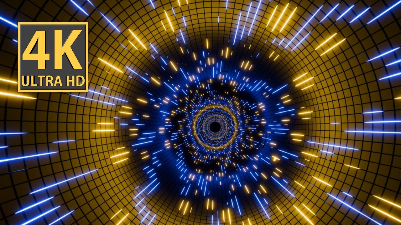 Abstract Background Video 4k  Yellow Blue VJ LOOP NEON Party Metallic Tunnel Light Motion Graphics