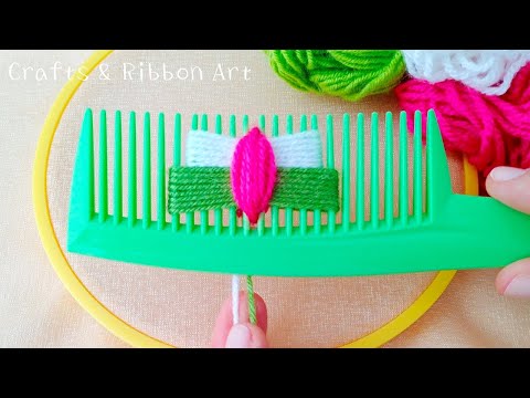 Superb Woolen Flower Making Trick Using Hair Comb - Hand Embroidery Amazing Flower - Sewing Hack