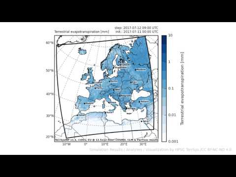 TerrSysMP monitoring run 2017-07-11 - terrestrial evapotranspiration - Europe (72h)