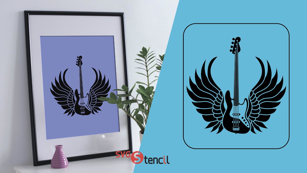 Electric guitar and angel wings svg design