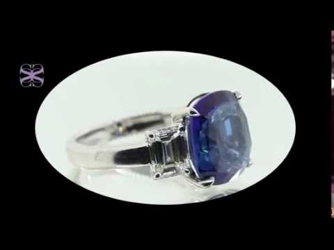 3 Stones Sapphire Ring and Diamonds