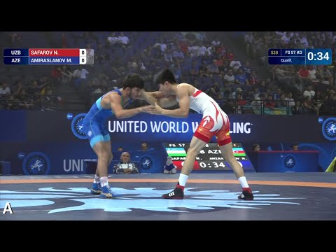 Qual. FS - 57 kg: N. SAFAROV (UZB) df. M. AMIRASLANOV (AZE) by VPO1, 7-6